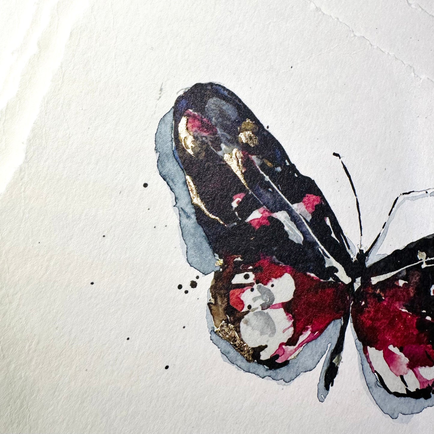Hand Embellished Print - Pink/Maroon Butterfly