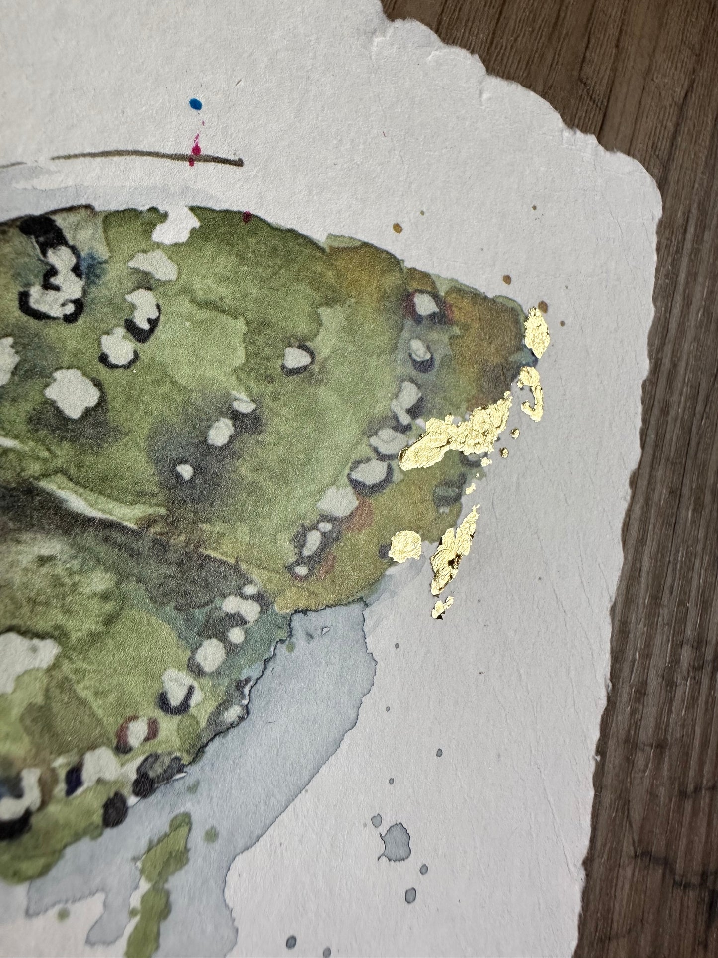 Hand Embellished Print - Green Moth