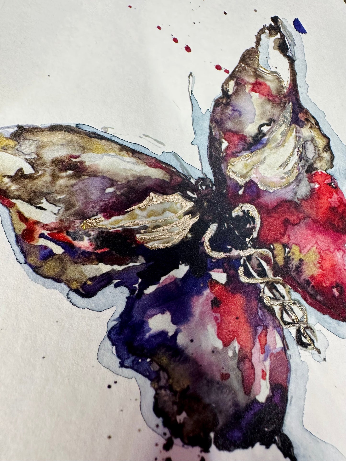 Hand Embellished Print - Caduceus Butterfly (medical symbol)