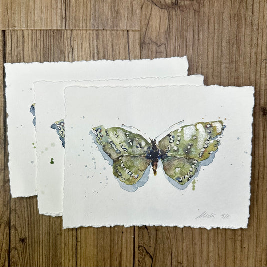 Hand Embellished Print - Green Moth