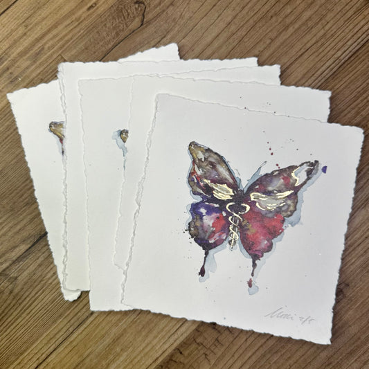 Hand Embellished Print - Caduceus Butterfly (medical symbol)