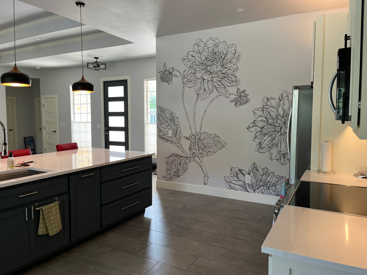 flower mural in a kitchen