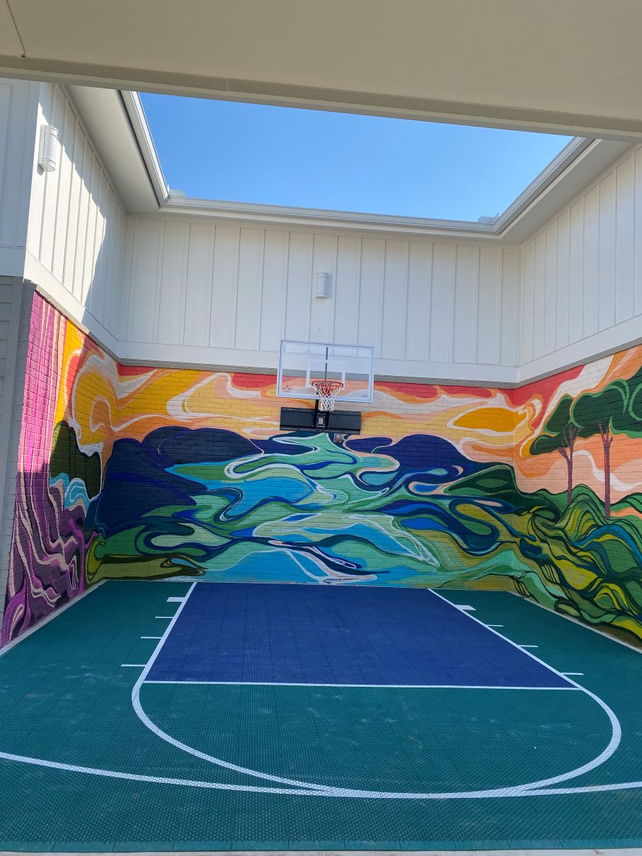 Mural on a basketball court wall